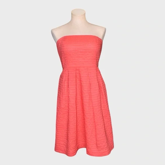J. Crew Factory | Dresses | J Crew Cotton Lorelei Strapless Coral Dress In  Deco Dot | Poshmark